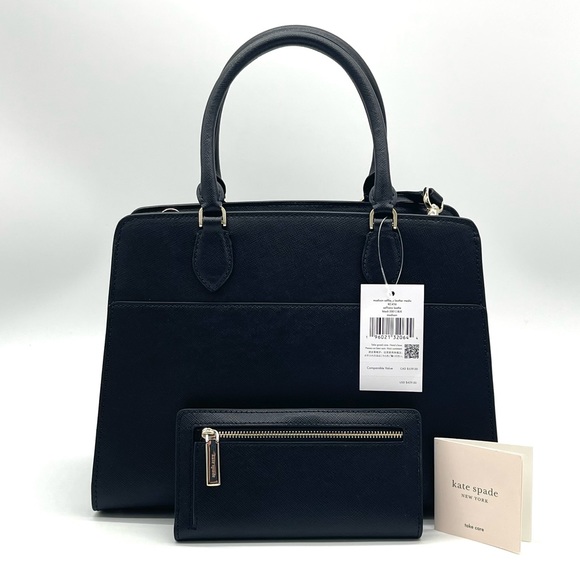 Kate Spade Madison Medium Satchel Crossbody Bag & Slim Bifold Wallet Black - Picture 4 of 11